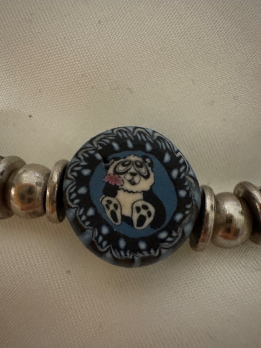 🐼 90s Vintage Panda Charm Bead Necklace - Blue and Black